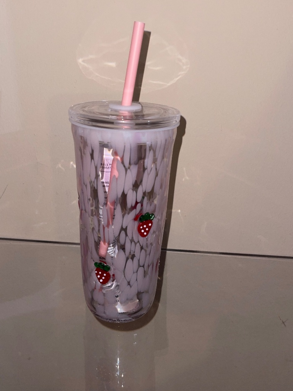Starbucks Pink Strawberry glass Tumbler with Straw